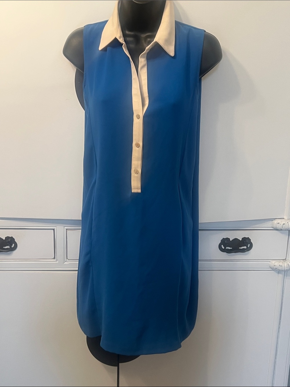 Unique bright blue sleeveless dress